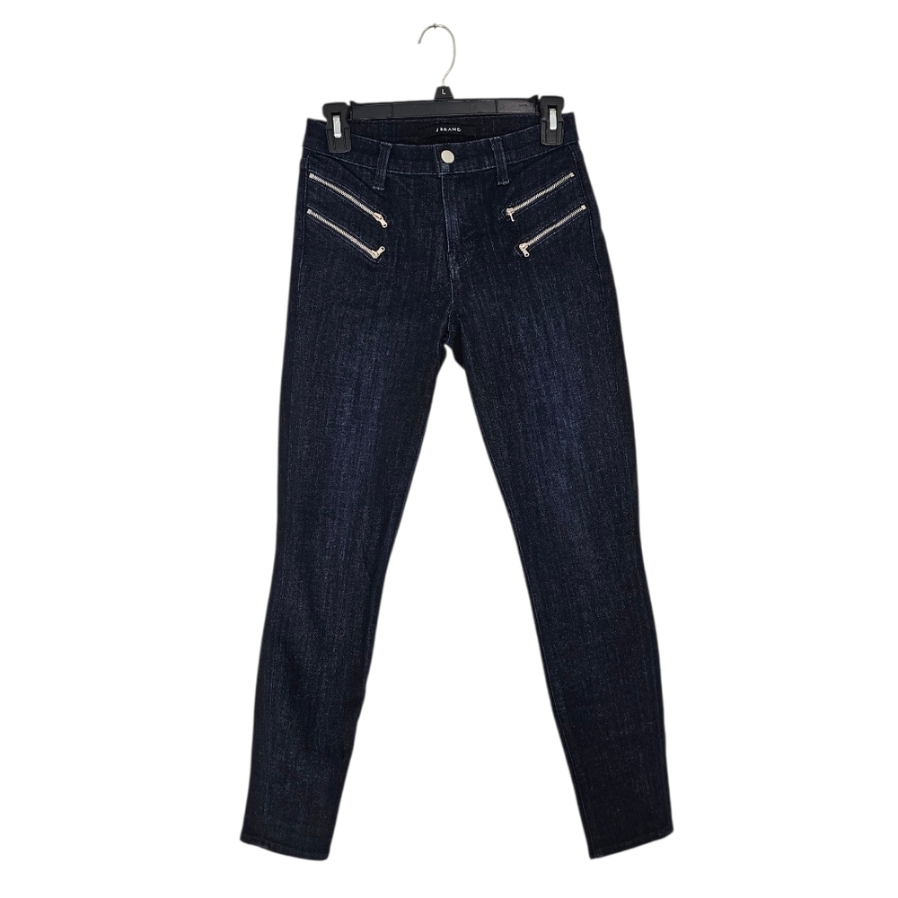 J Brand Carina Moto Zipper Y2K High Rise Skinny‎ Dark Blue Jeans 26 Preowned